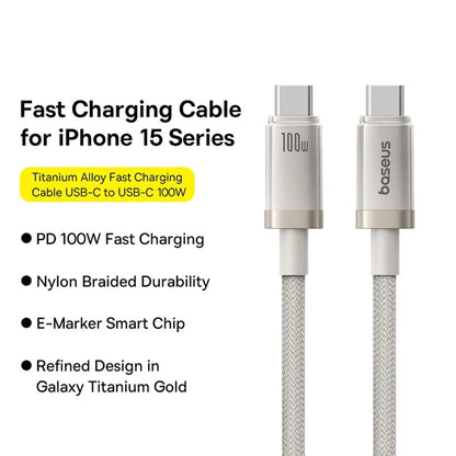 USB-C Data en Oplaadkabel - USB-C Baseus Titanium, 100W, 1m, Zilver P10378100G21-00