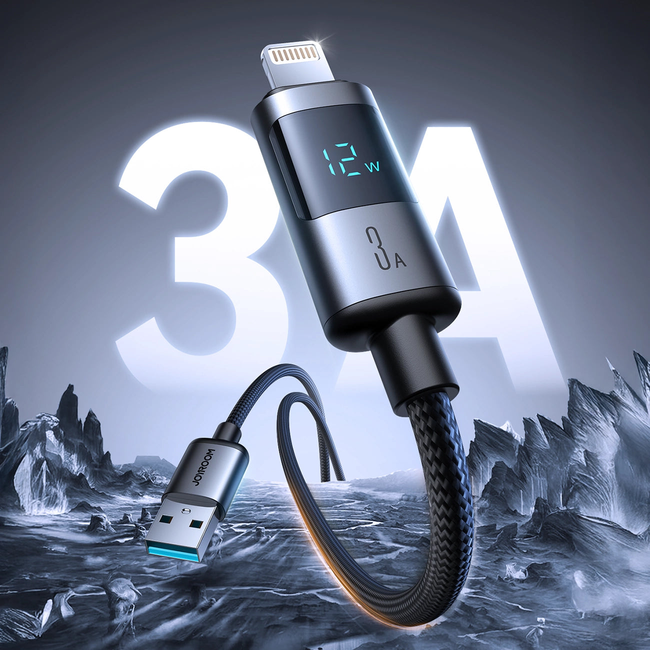 Data- en Oplaadkabel USB-A - Lightning Joyroom S-A16 Pro Prism Display, 12W, 1.2m, Zwart