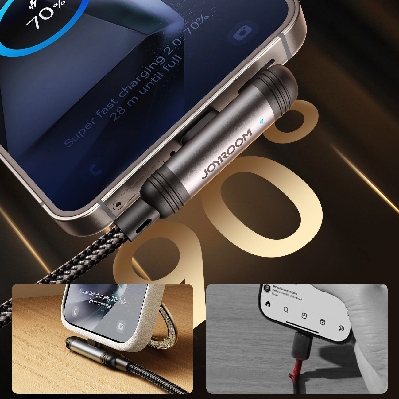 USB-C Data- en Oplaadkabel - USB-C Joyroom S-A56 EnjoyX Angled, 60W, 1.2m, Zwart