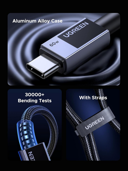 USB-C Data- en Oplaadkabel - USB-C UGREEN L524, 60W, 2m, Gri