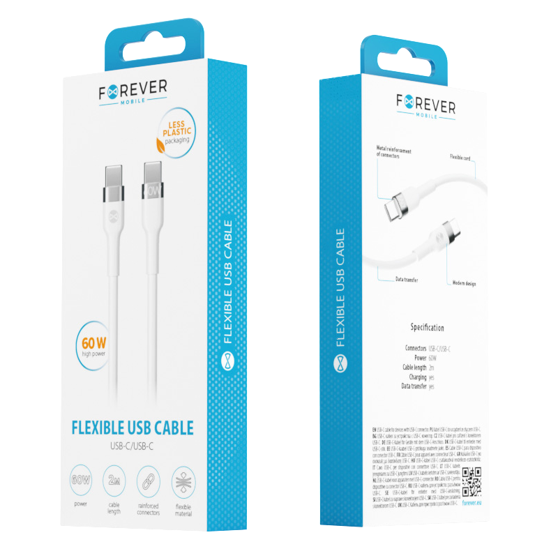 USB-C Data- en Oplaadkabel - USB-C Forever Flexible, 60W, 2m, Wit