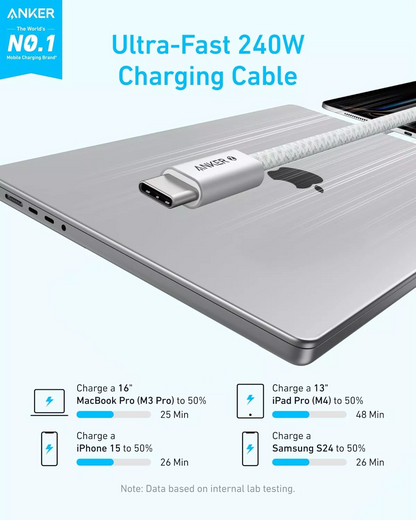 USB-C Data en Oplaadkabel - USB-C Anker Zolo, 240W, 1.8m, Wit A8060H22