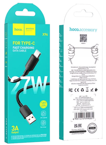 Data- en Oplaadkabel USB-A - USB-C HOCO X96, 27W, 1m, Zwart