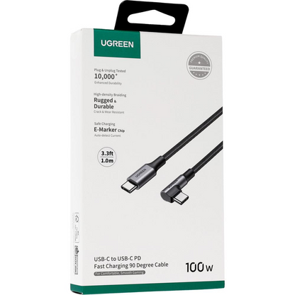 USB-C Data- en Oplaadkabel - USB-C UGREEN US334 Hoekig, 100W, 1m, Zwart