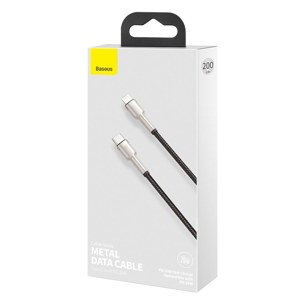 Data- en Oplaadkabel USB-C - Lightning Baseus Cafule Metal Series, 20W, 2m, Zwart CATLJK-B01