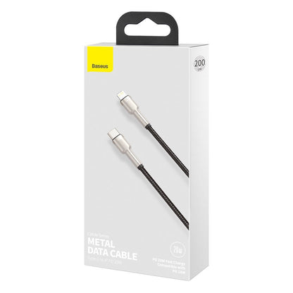 Data- en Oplaadkabel USB-C - Lightning Baseus Cafule Metal Series, 20W, 2m, Zwart CATLJK-B01