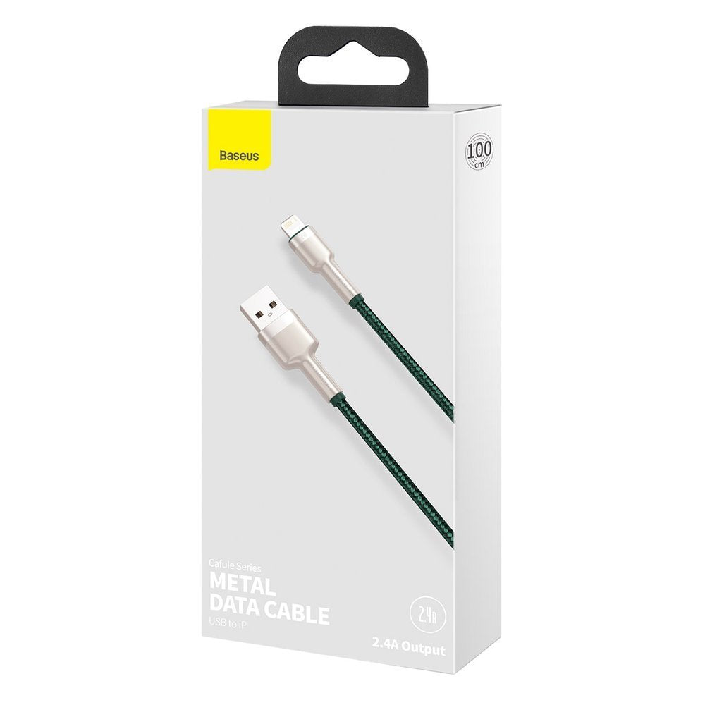 USB-A - Lightning Data en Oplaadkabel Baseus Cafule Metal Series, 18W, 2m, Groen CALJK-B06