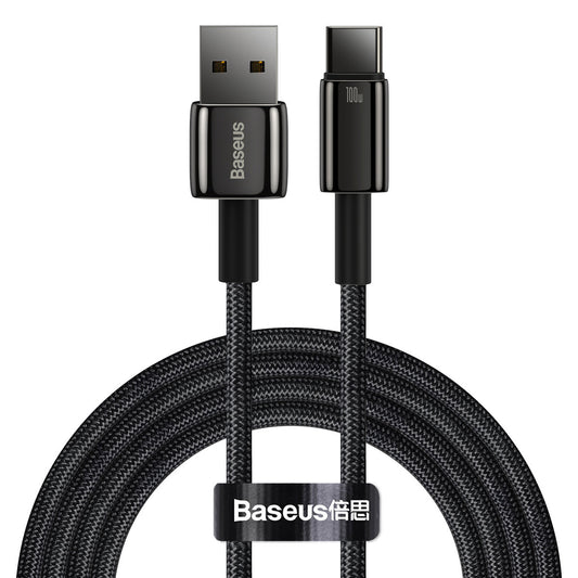 Data and Charging Cable USB-A - USB-C Baseus Tungsten Gold, 100W, 2m, Black CAWJ000101