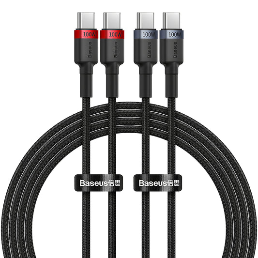 Baseus Cafule USB-C - USB-C Data and Charging Cable, 100W, 1m, Red, Set of 2 pieces