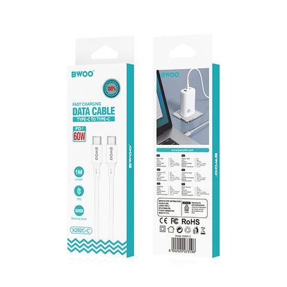 Data- en Oplaadkabel USB-C - USB-C BWOO X282, 60W, 1m, Wit
