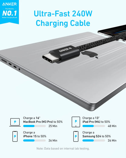 USB-C Data- en Oplaadkabel - USB-C Anker Zolo, 240W, 1m, Zwart A8060H11