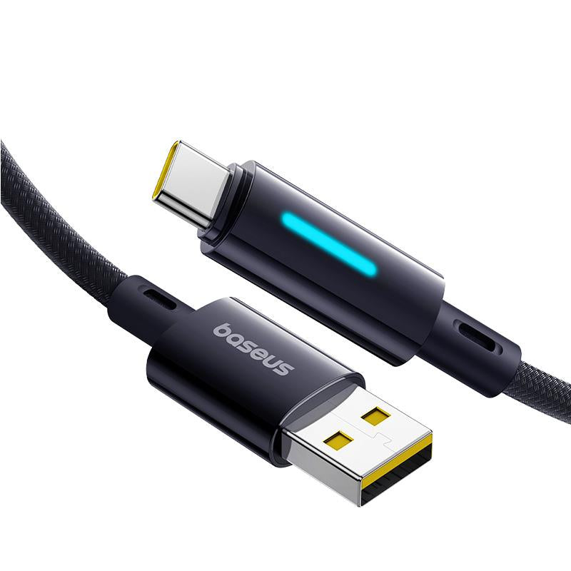 Data- en Oplaadkabel USB-A - USB-C Baseus Lit Button Control, 100W, 1m, Zwart P10379002121-00
