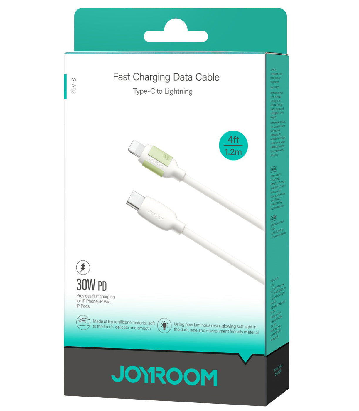 USB-C to Lightning Data and Charging Cable Joyroom S-A53, 30W, 1.2m, Beige