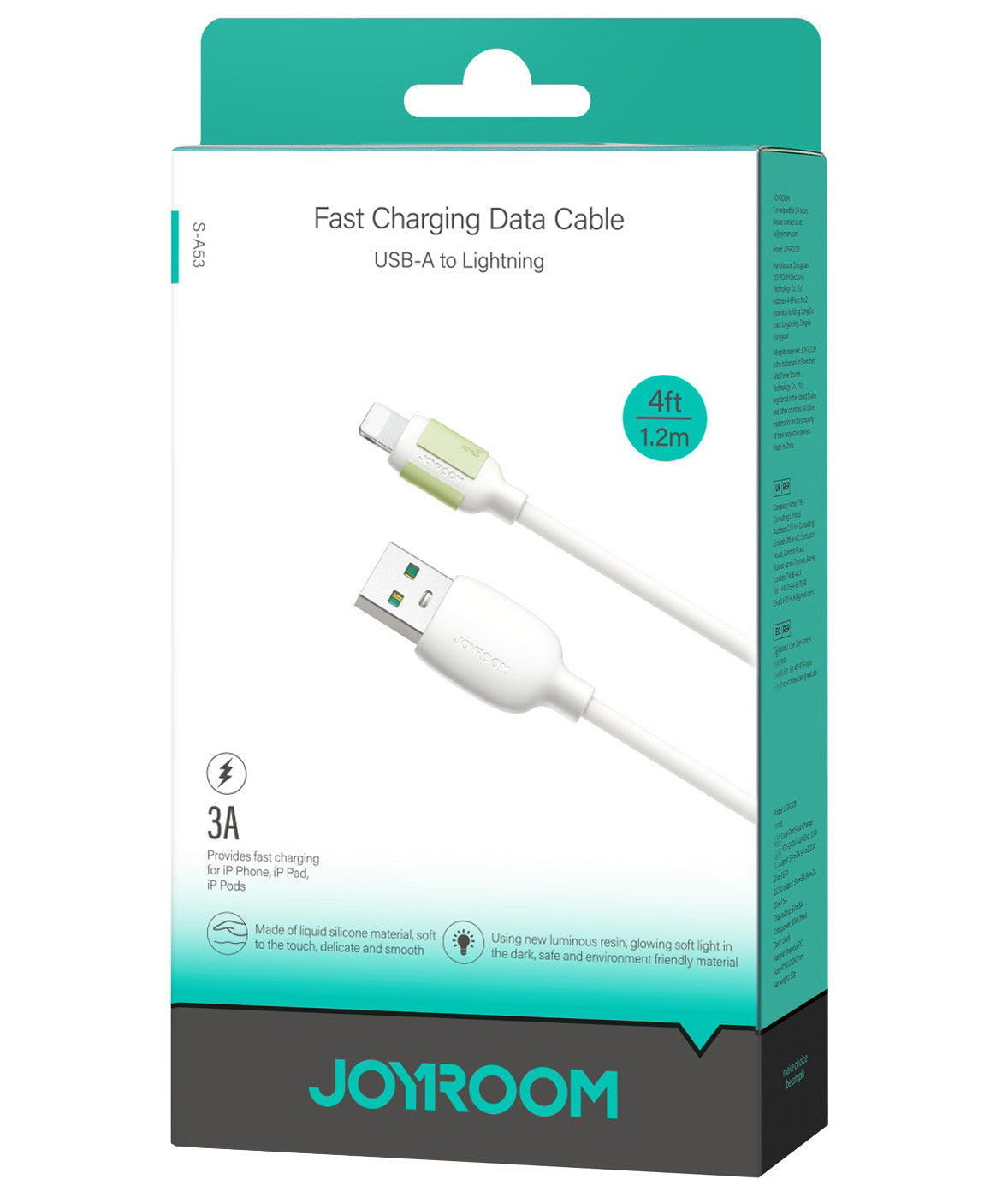 USB-A - Lightning Data- en Oplaadkabel Joyroom S-A53, 18W, 1.2m, Beige