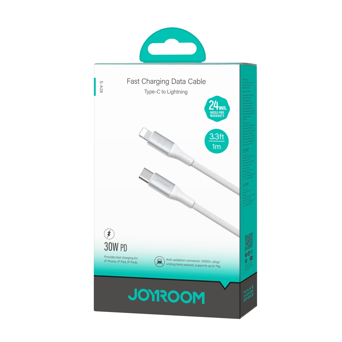USB-C - Lightning Data en Oplaadkabel Joyroom S-A28 Flash, 30W, 1m, Wit