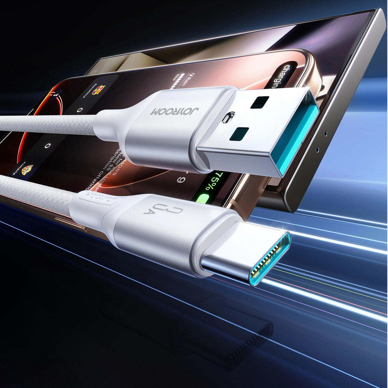 Data- en Oplaadkabel USB-A - USB-C Joyroom S-A28 Flash, 30W, 2m, Wit
