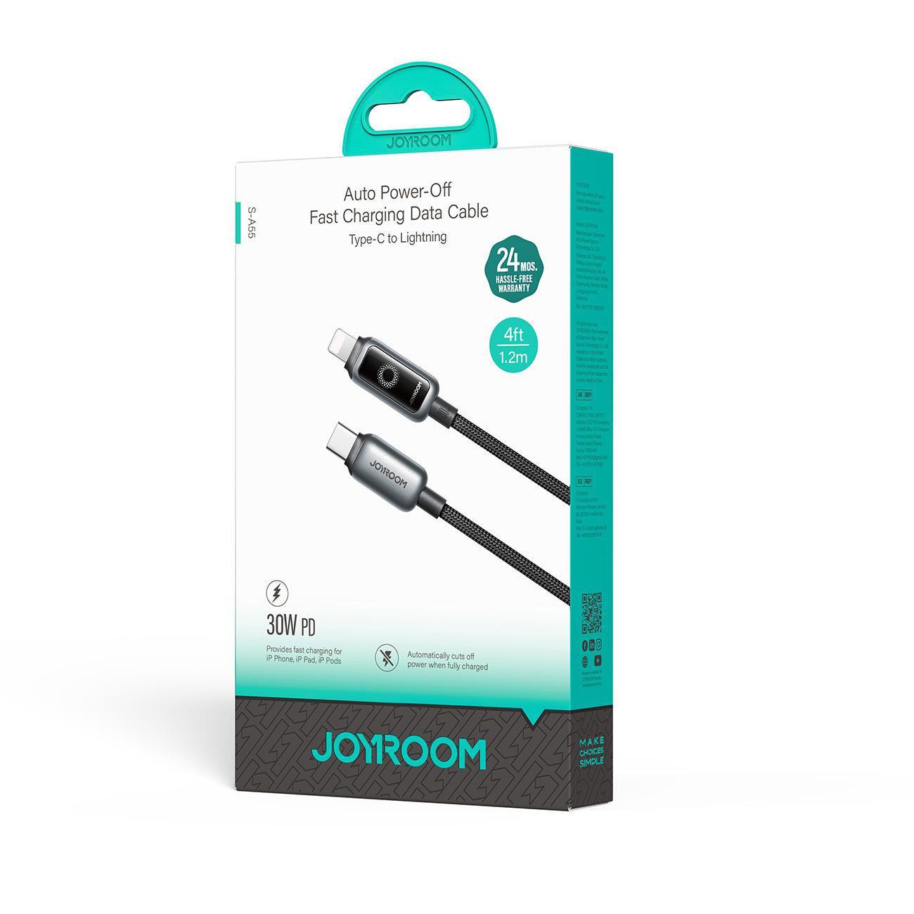 USB-C - Lightning Data- en Oplaadkabel Joyroom S-A55 StarFlight Display, 30W, 1.2m, Zwart