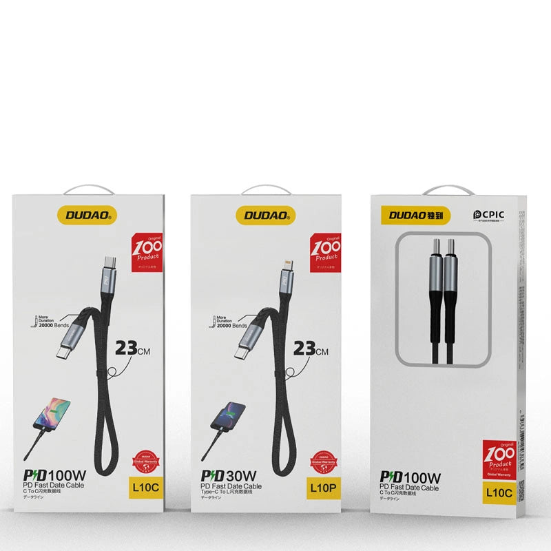 USB-C Data- en Oplaadkabel - USB-C Dudao L10C, 100W, 0.23m, Zwart