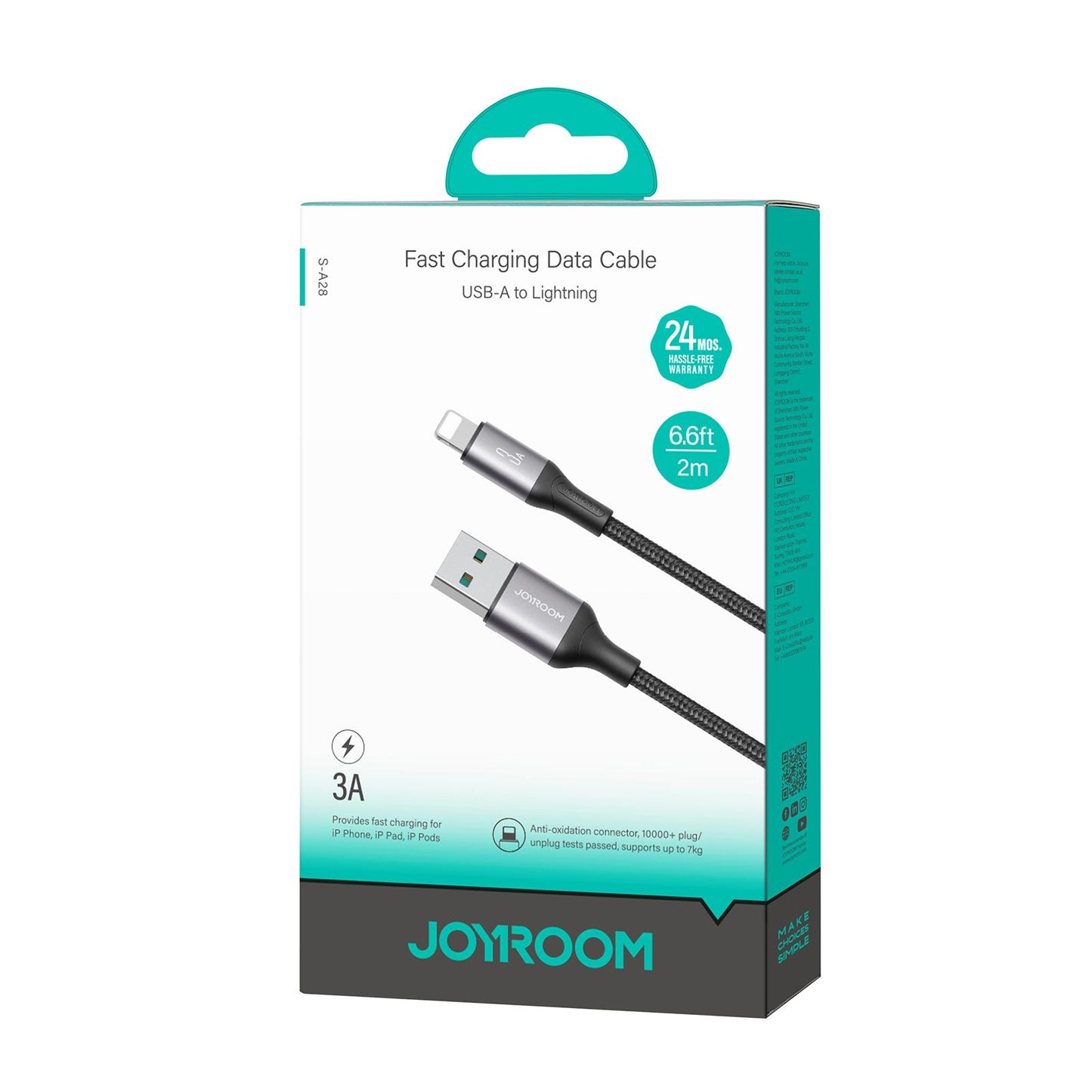USB-A to Lightning Data and Charging Cable Joyroom S-A28 Flash, 18W, 2m, Black
