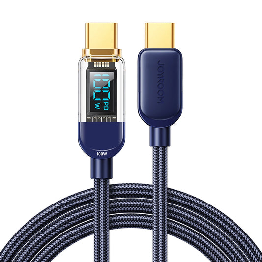USB-C Data- en Oplaadkabel - USB-C Joyroom A4 Display, 100W, 1.2m, Blauw