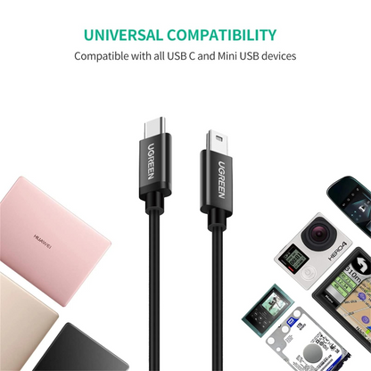 USB-C to miniUSB Data and Charging Cable UGREEN US242, 18W, 1m, Black