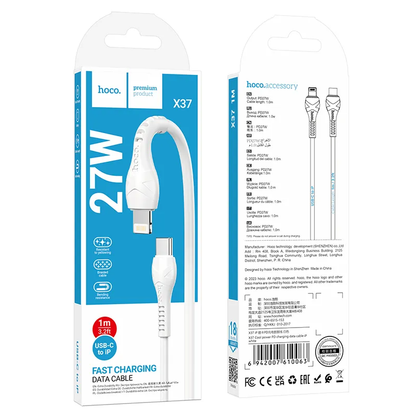 USB-C - Lightning Data- en Oplaadkabel HOCO X37, 27W, 1m, Wit
