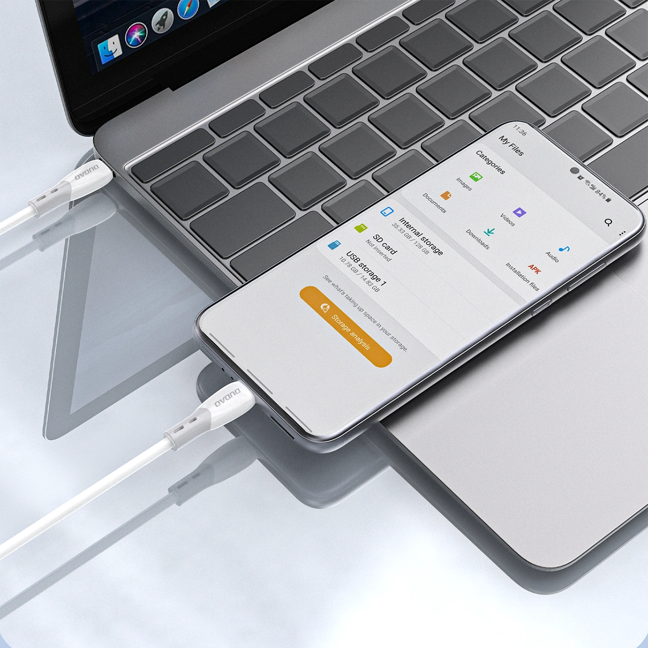 USB-C Data- en Oplaadkabel - USB-C Dudao L25SC, 60W, 1m, Wit