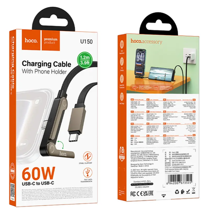 USB-C Data- en Oplaadkabel - USB-C HOCO U150 Exquisite, 60W, 1,2m, Zwart