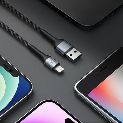 Data- en Oplaadkabel USB-A - Lightning 3MK Hyper N, 12W, 1m, Zwart