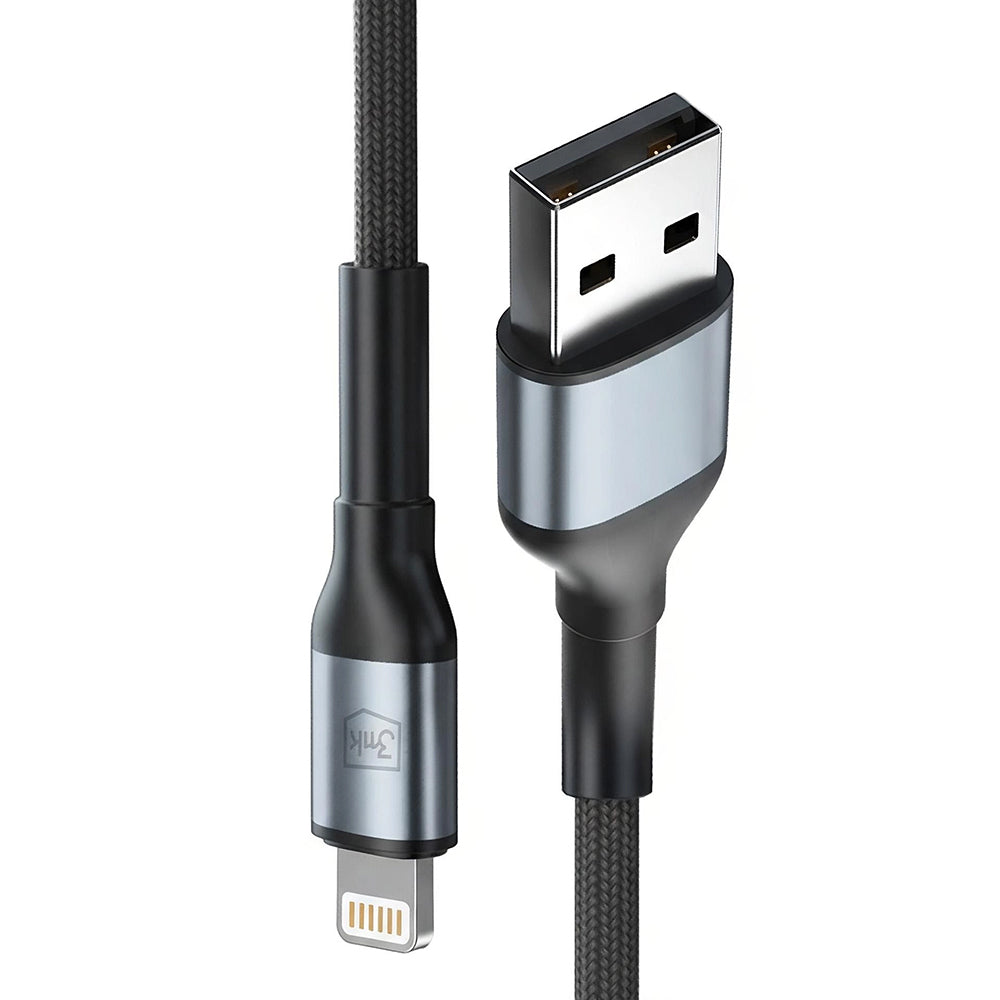 Data- en Oplaadkabel USB-A - Lightning 3MK Hyper N, 12W, 1m, Zwart