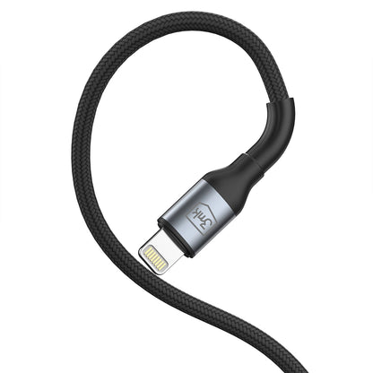 Data- en Oplaadkabel USB-A - Lightning 3MK Hyper N, 12W, 1m, Zwart