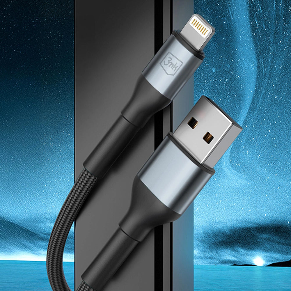 Data- en Oplaadkabel USB-A - Lightning 3MK Hyper N, 12W, 1m, Zwart