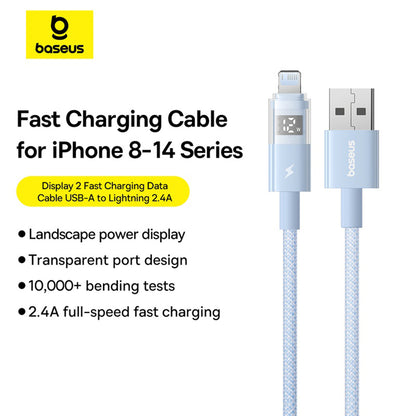 Data- en Oplaadkabel USB-A - Lightning Baseus Display 2, 12W, 1m, Blauw P10382700311-00