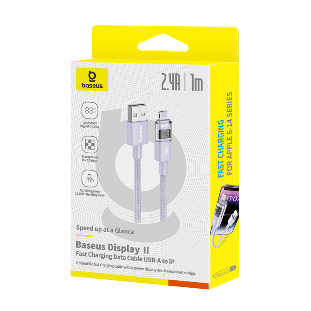 Data- en Oplaadkabel USB-A - Lightning Baseus Display 2, 12W, 1m, Paars P10382700511-00