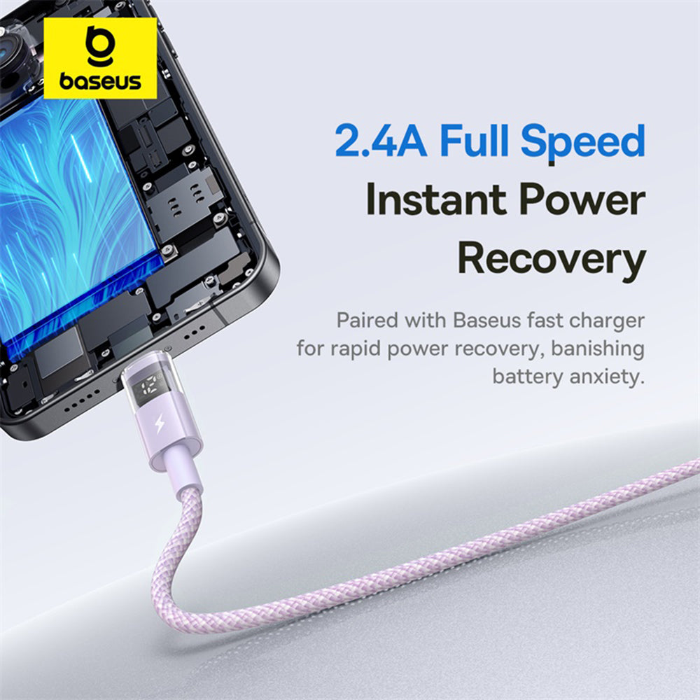 USB-A to Lightning Data and Charging Cable - Baseus Display 2, 12W, 2m, Purple P10382700511-01