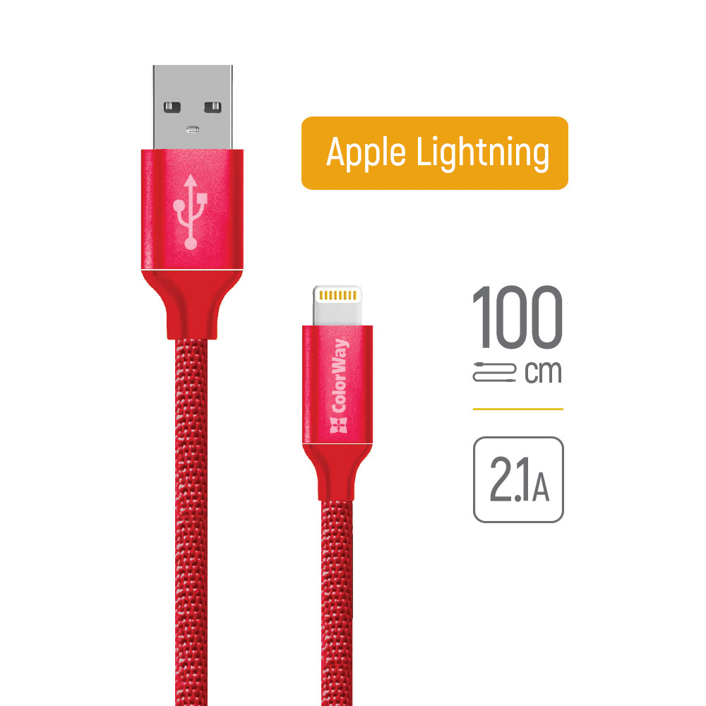 Data- en Oplaadkabel USB-A - Lightning ColorWay CW-CBUL004, 18W, 1m, Rood