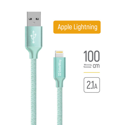 Data- en Oplaadkabel USB-A - Lightning ColorWay CW-CBUL004, 18W, 1m, Groen
