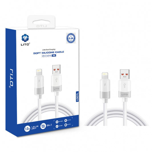Data- en Oplaadkabel USB-A - Lightning Lito LD07, 60W, 1m, Wit