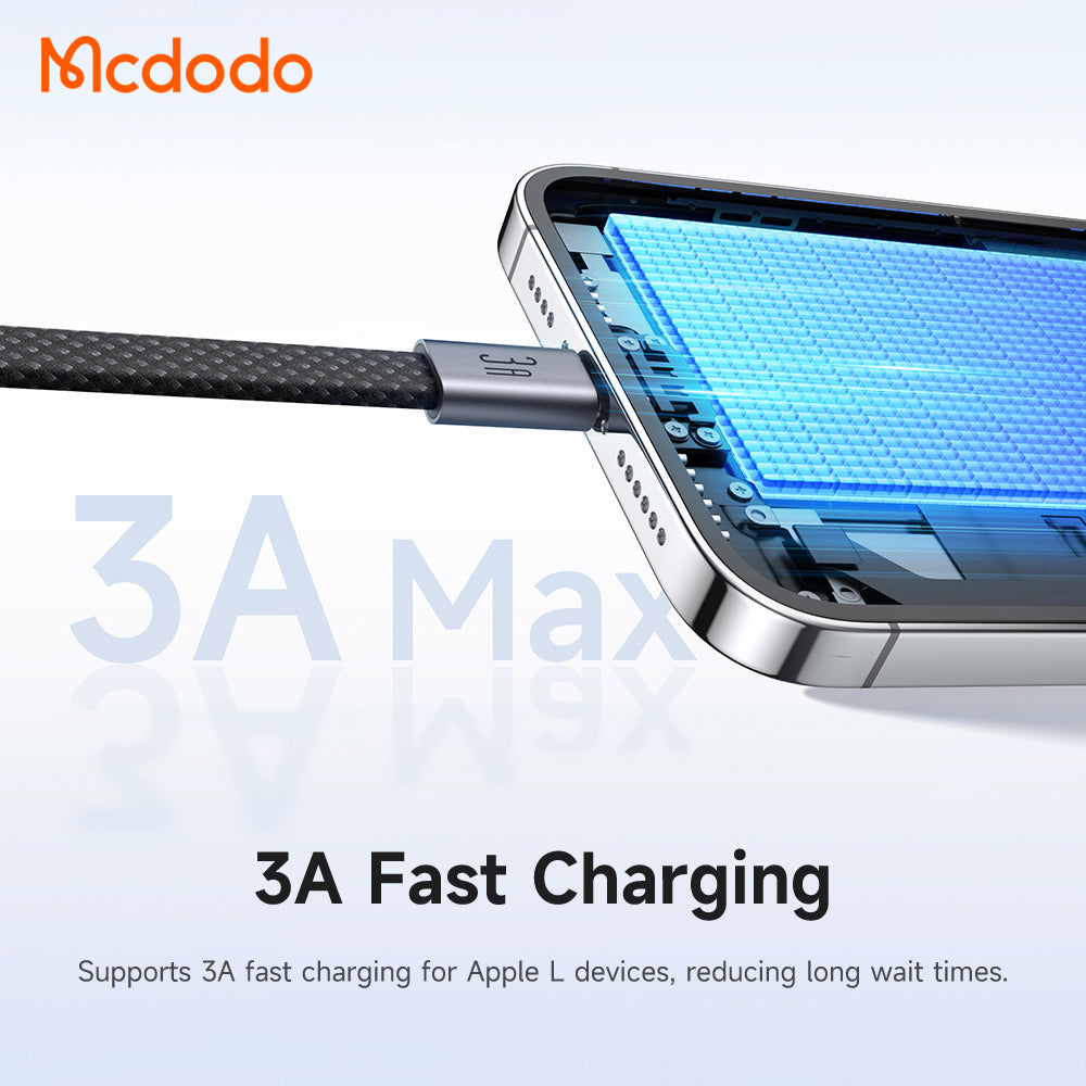 USB-A - Lightning Data- en Oplaadkabel McDodo CA-1160, 18W, 1m, Zwart