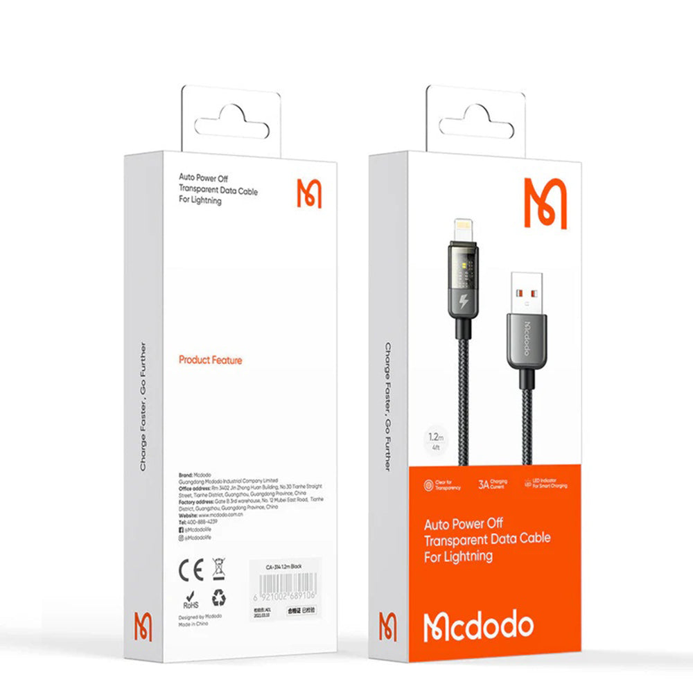 USB-A to Lightning McDodo CA-3140 Auto Power Off Data and Charging Cable, 18W, 1.2m, Black