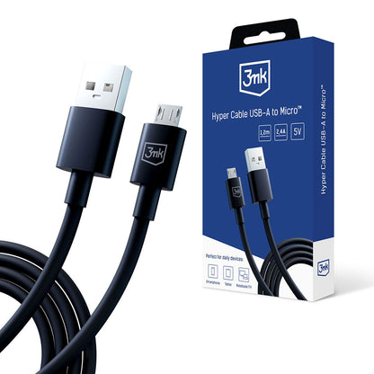 Data- en Oplaadkabel USB-A - microUSB 3MK Hyper, 18W, 1.2m, Zwart