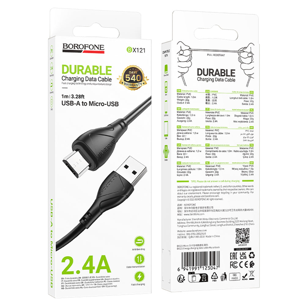 USB-A - microUSB Data- en Oplaadkabel Borofone BX121 Energy, 18W, 1m, Zwart