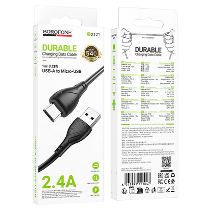 USB-A - microUSB Data- en Oplaadkabel Borofone BX121 Energy, 18W, 1m, Zwart