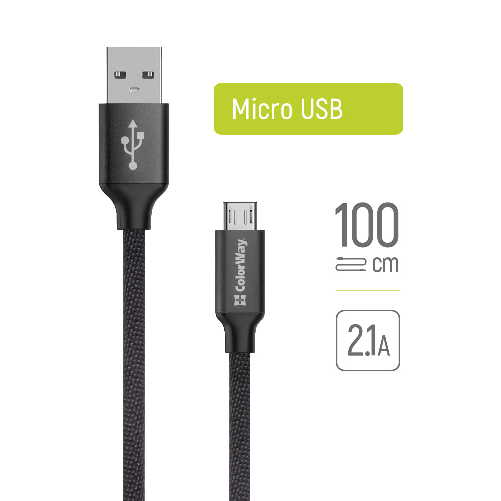 USB-A to microUSB Data and Charging Cable ColorWay CW-CBUM002, 18W, 1m, Black