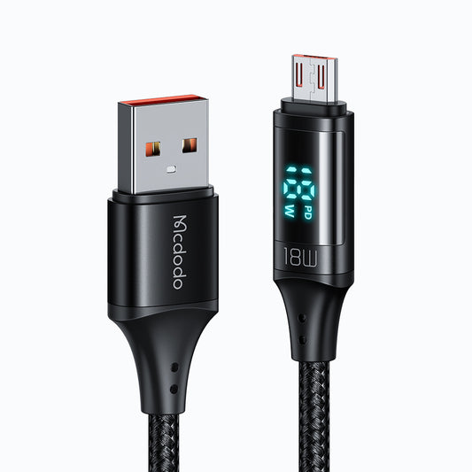 USB-A - microUSB McDodo CA-1070 Display Data- en Oplaadkabel, 18W, 1.2m, Zwart