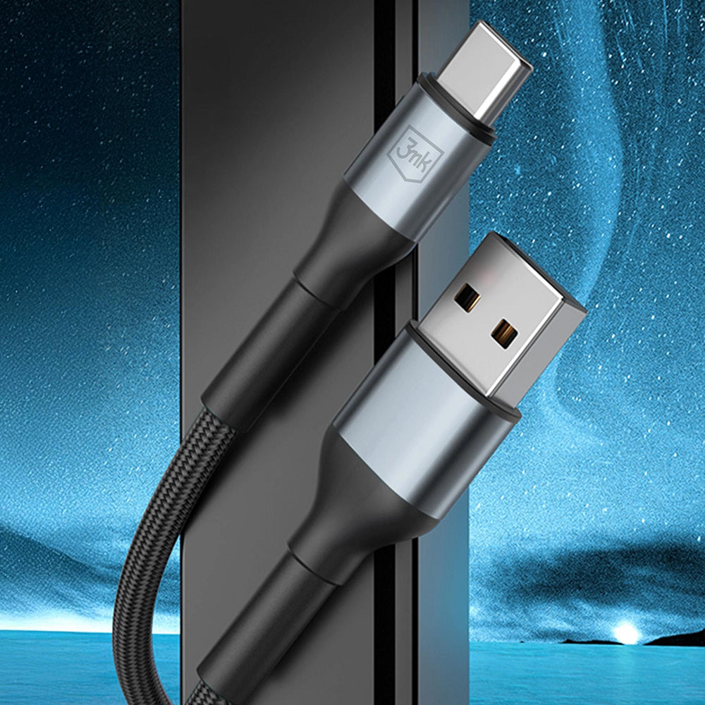 Data- en Oplaadkabel USB-A - USB-C 3MK Hyper N, 18W, 2m, Zwart