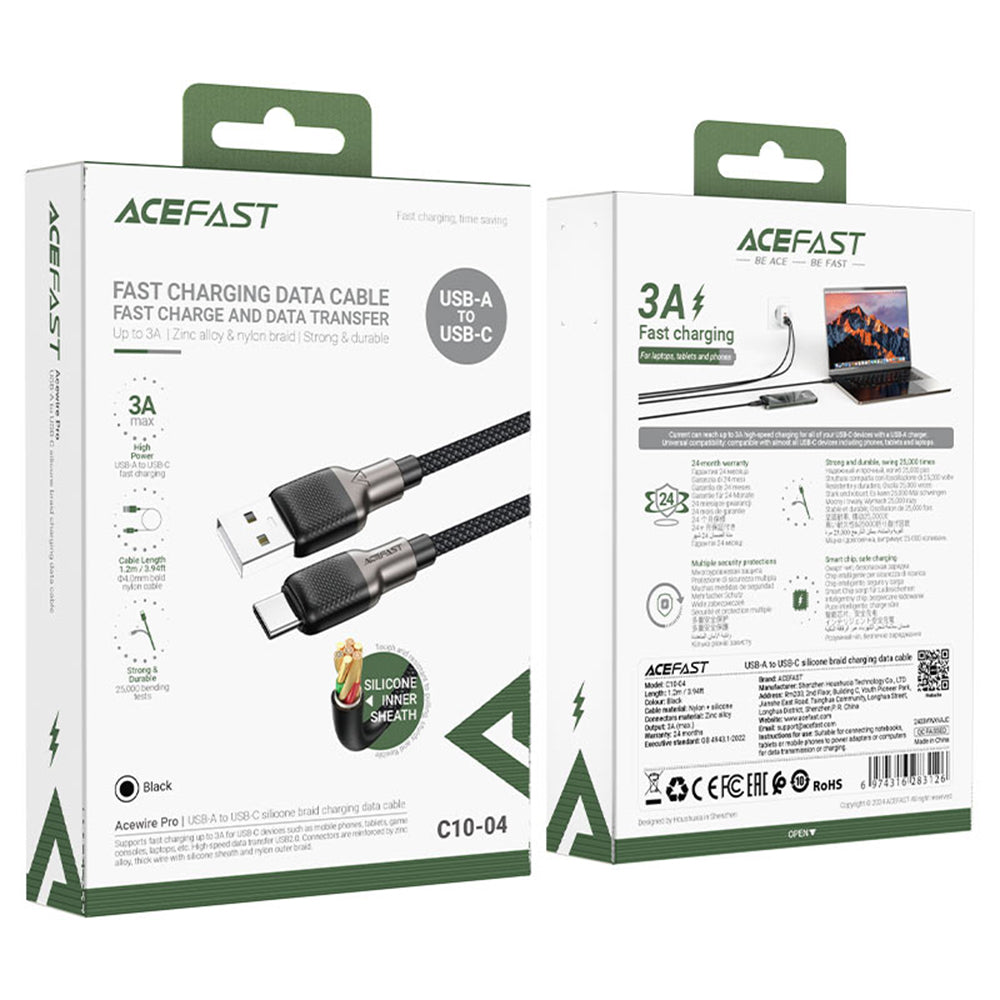 Data- en Oplaadkabel USB-A - USB-C Acefast C10-04, 18W, 1.2m, Zwart