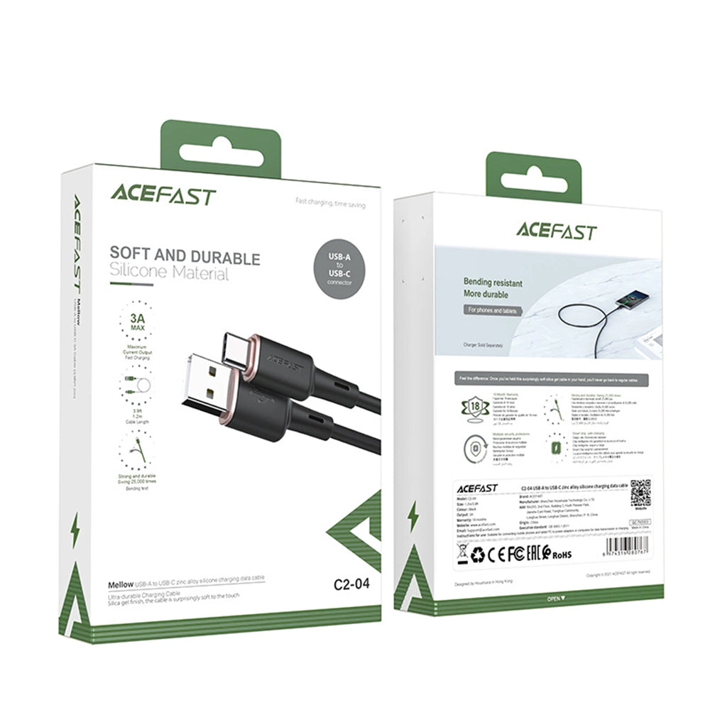 Data- en Oplaadkabel USB-A - USB-C Acefast C2-04, 18W, 1.2m, Zwart