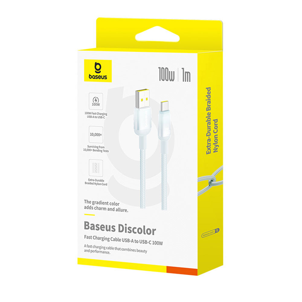 Data- en Oplaadkabel USB-A - USB-C Baseus Discolor, 100W, 1m, Blauw Groen E0420801