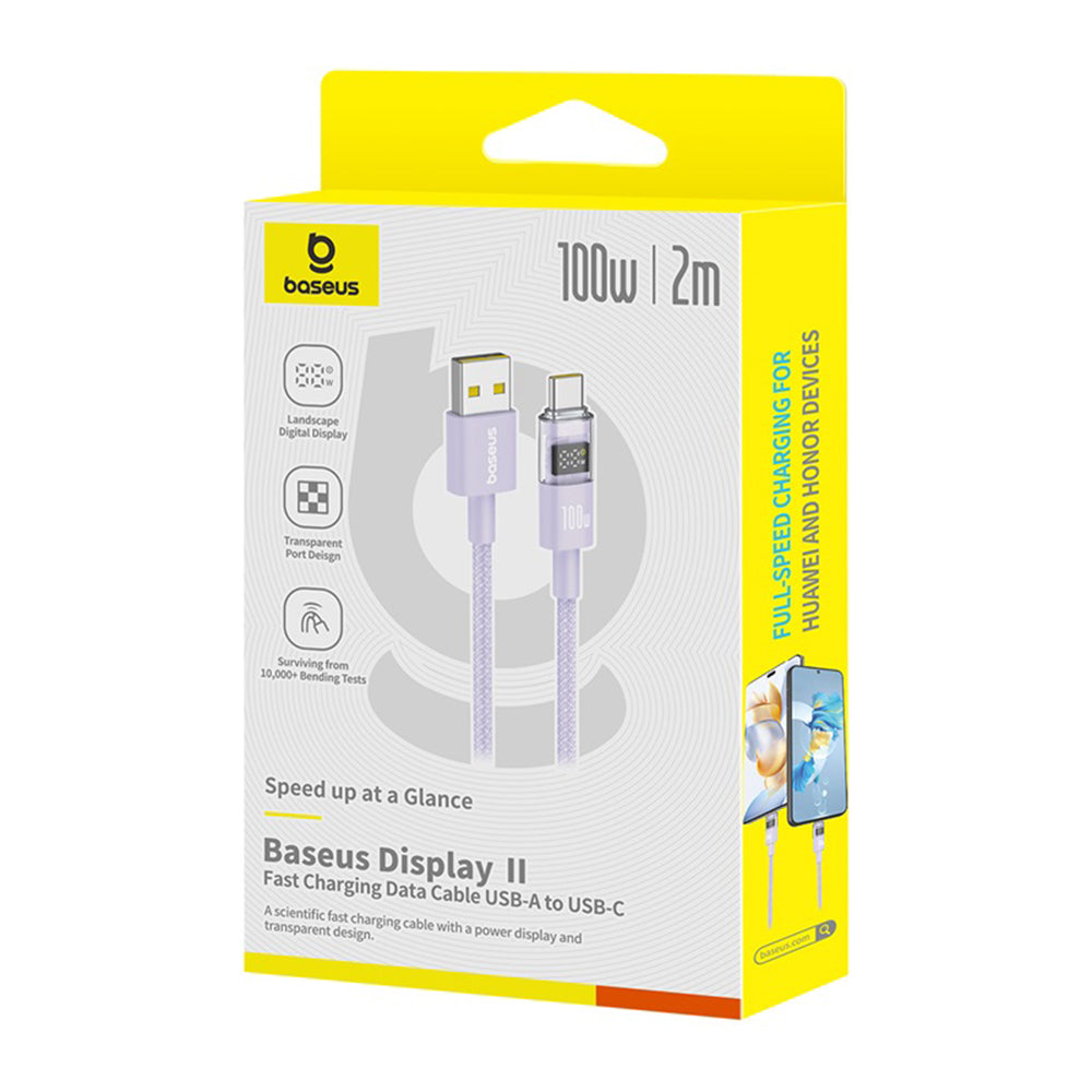 Data- en Oplaadkabel USB-A - USB-C Baseus Display 2, 100W, 2m, Paars P10382701511-01